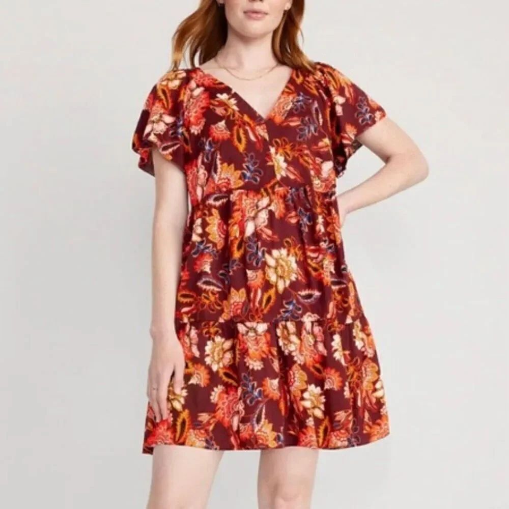 Old Navy NWT orange floral tie back dress small